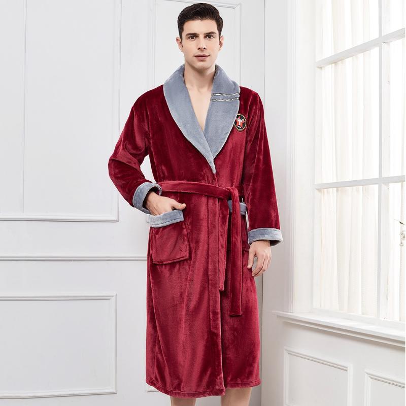 

men's sleepwear winter men flannel homewear long kimono robe casual bathrobe gown intimate lingerie coral fleece warm nightgown, Black;brown