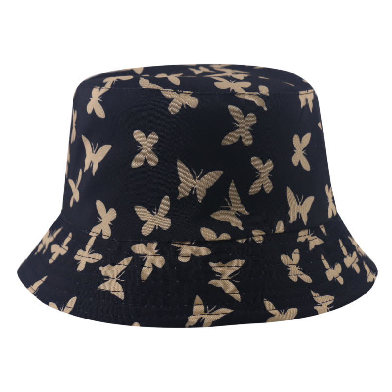 

Stingy Brim Hats High-Profile Figure Butterfly Print Pattern Korean Casual All-Matching Foldable Reversible Bucket Hat No. 1