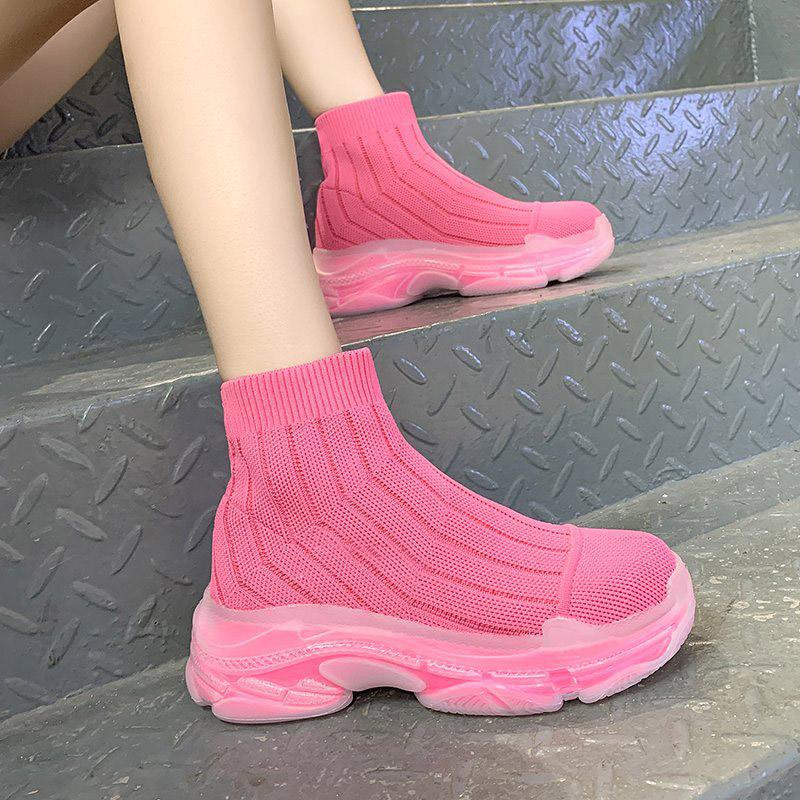 

Boots Women Ankle Knitting Ladies Short Thick Bottom Concise Platform Woman Shoes Slip On Warm Female Winter Fashion 2021, Black