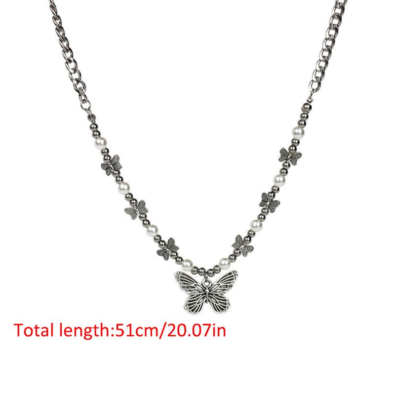 

Chains 1pcs Choker Aesthetic Chain Accessories Indie Collar Jewelry Friends Gift Gothic Butterfly Pendant Necklace For Women, Silver