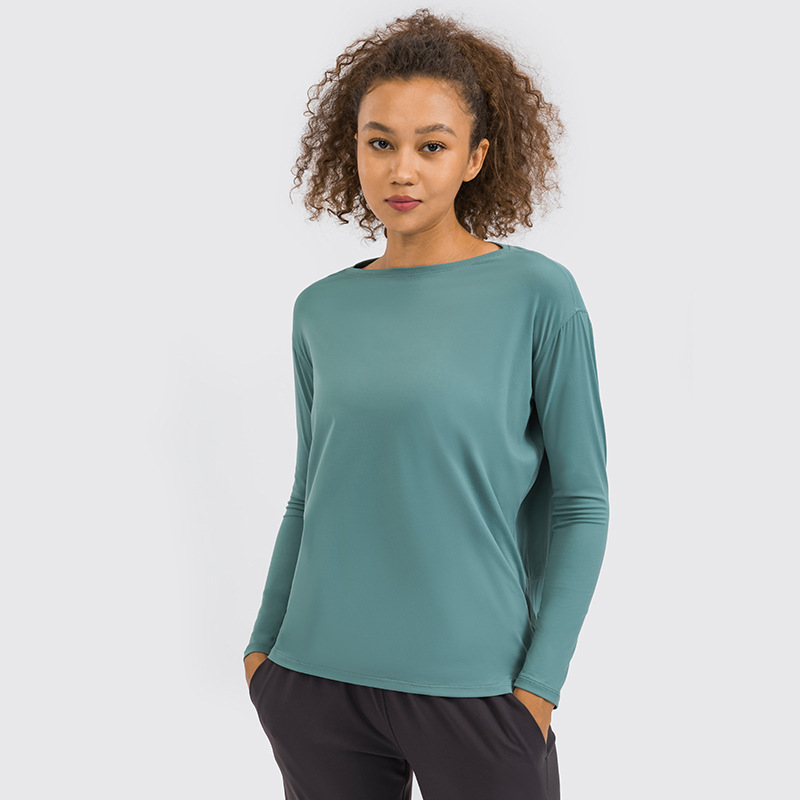 

L010 Long Sleeve T Shirts Lady Yoga Outfit Women Sports Tops Girl Fitness Shirt Soft Relaxed Fit Top Casual wear, Black