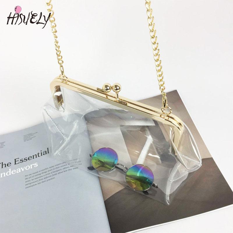 

Fashion Clip Bag PVC Summer Jelly Female Cute Transparent Chain Messenger Totes, Clear