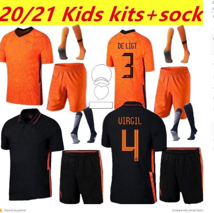 

20 21 Netherlands Kids Kit DE LIGT Cruyff MEMPHIS Soccer Jersey Holland SNEIJDE Gullit 2021 WIJNALDUM PROMES JONG VIRGIL, Black;yellow