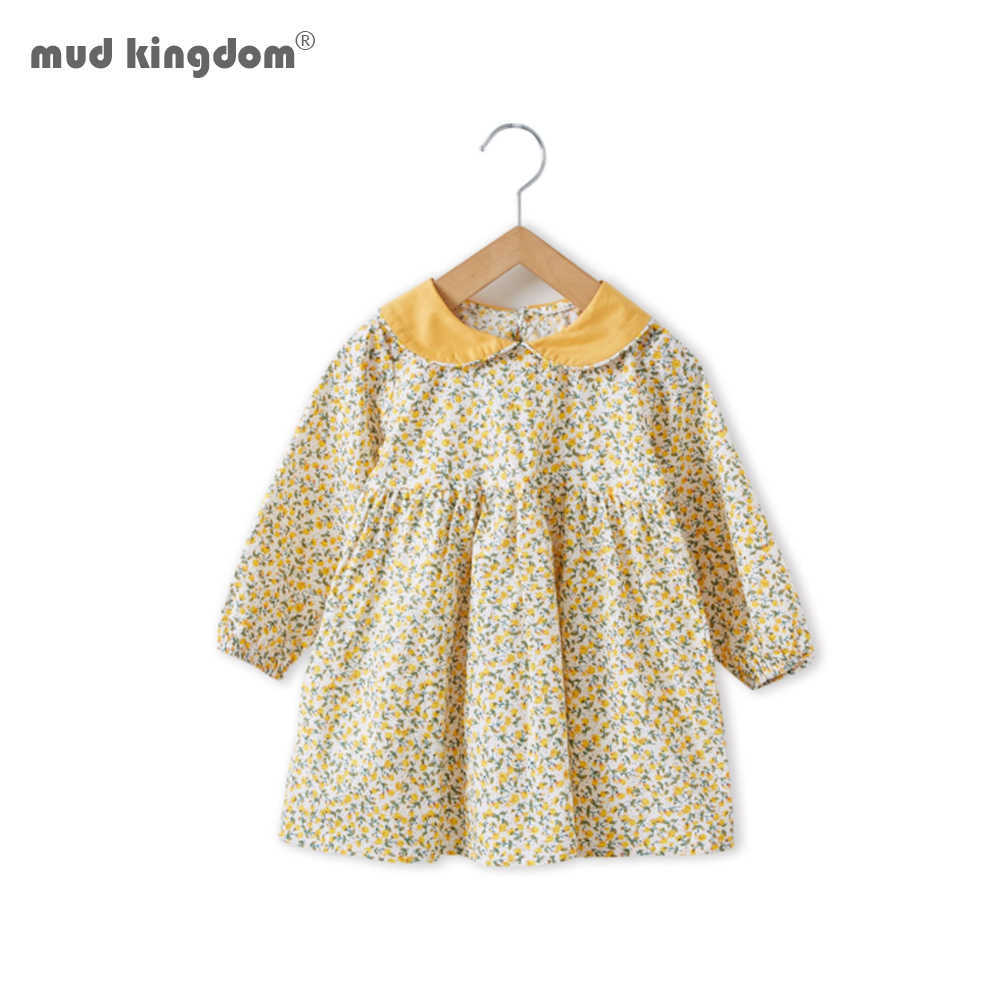 

Mudkingdom Toddler Girls Floral Dress Peter Pan Collar Girl Long Sleeve Kids Sweet Clothes 210615, Yellow