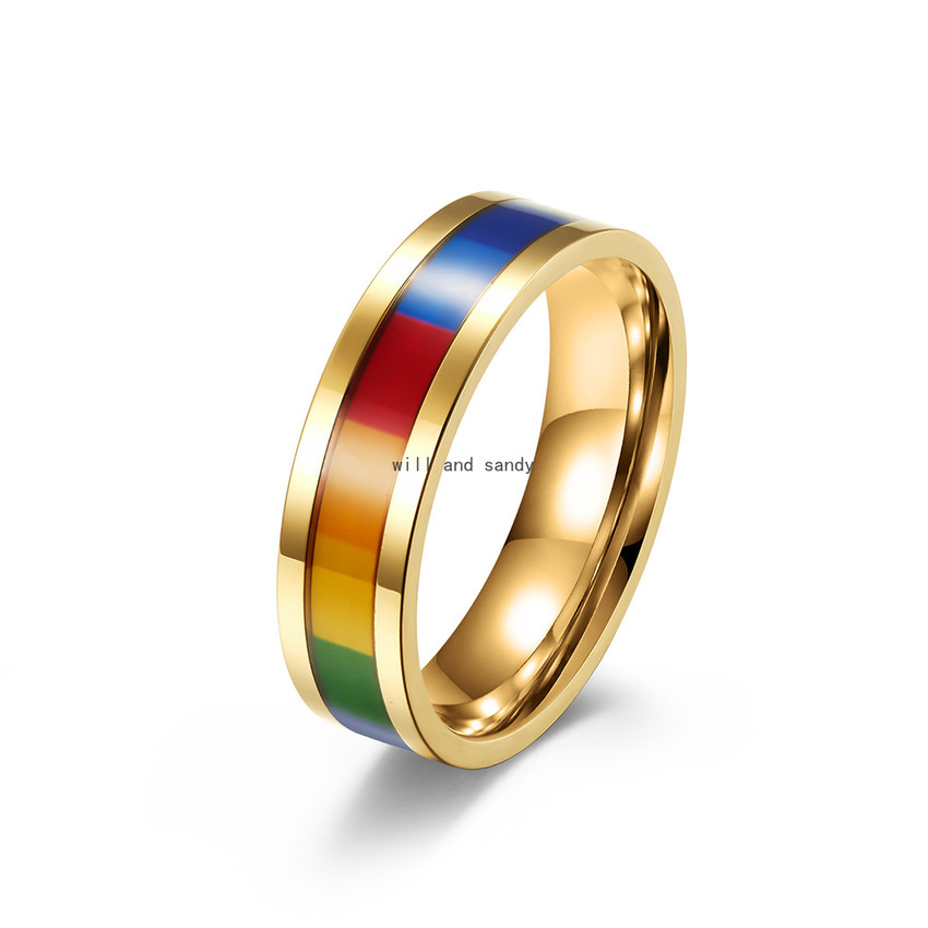 

Gold Black Gay Ring Band Finger Stainless Steel Rainbow Ring for Men Women Wedding Bands Fashion Jewelry Will and Sandy