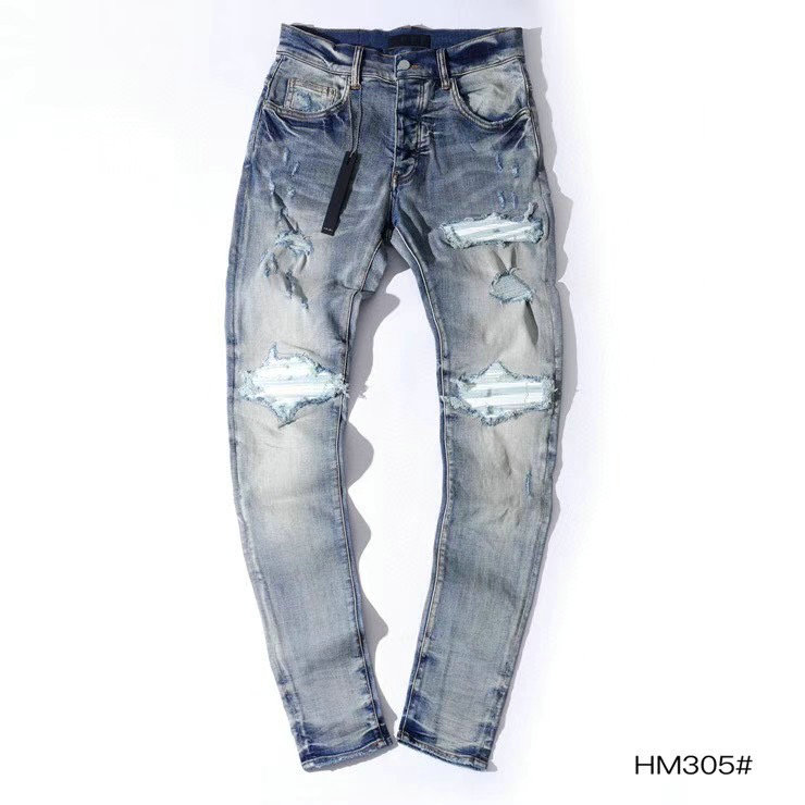 

4-4-9 Men's Distressed Ripped Skinny Jeans Fashion Mens Jeans Slim Motorcycle Moto Biker Causal Mens Denim Pants Hip Hop Men Jeans, Blue