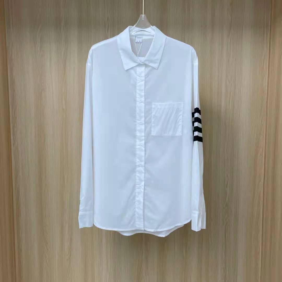 

Luxury design year fashion autumn + B sunscreen loose thin Lapel simple commuting women's long sleeve shirt, White