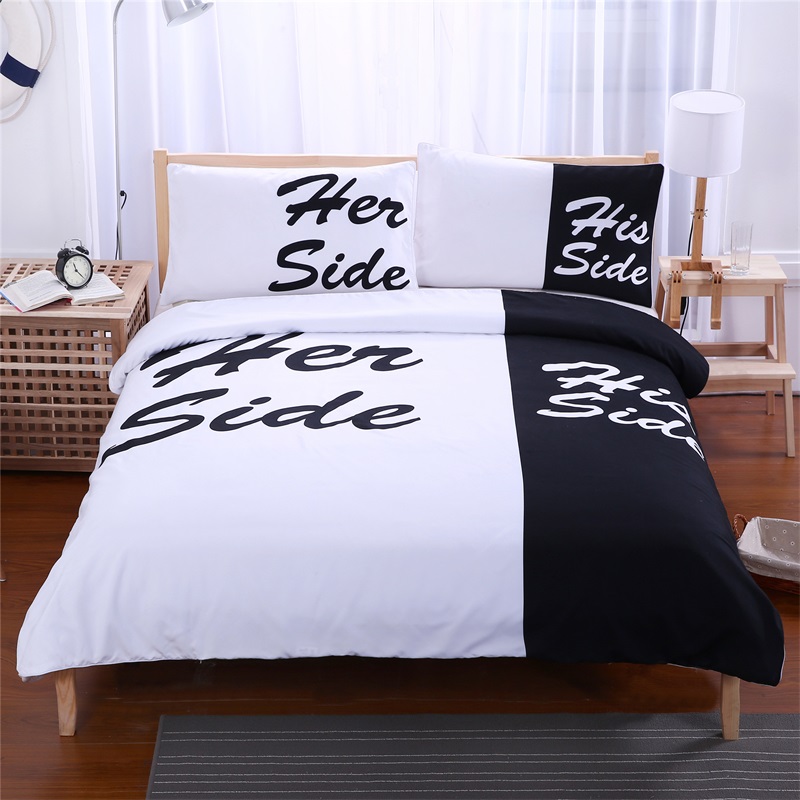 

Black&white Her Side His Side bedding sets Queen/ Size double bed 3pcs/4pcs Bed Linen Couples Duvet Cover Set 2109 V2