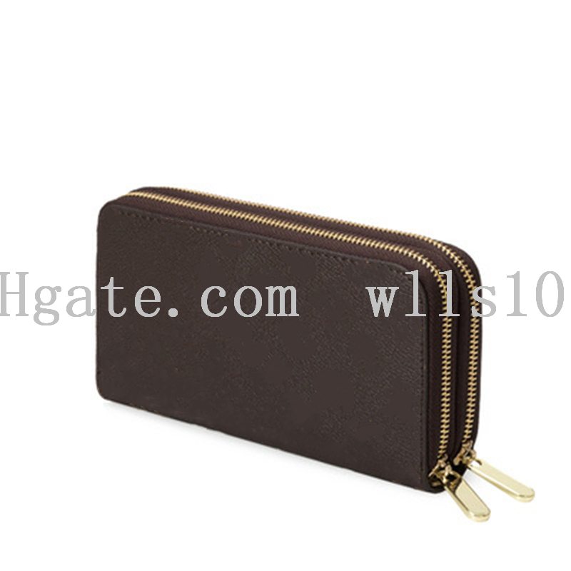 

Fashion designer wallets Men Women leather bags High Quality Classic LB189 Letters Double zipper Key coin Purse flowers Original Box Plaid card holder long wallet, Brown floral