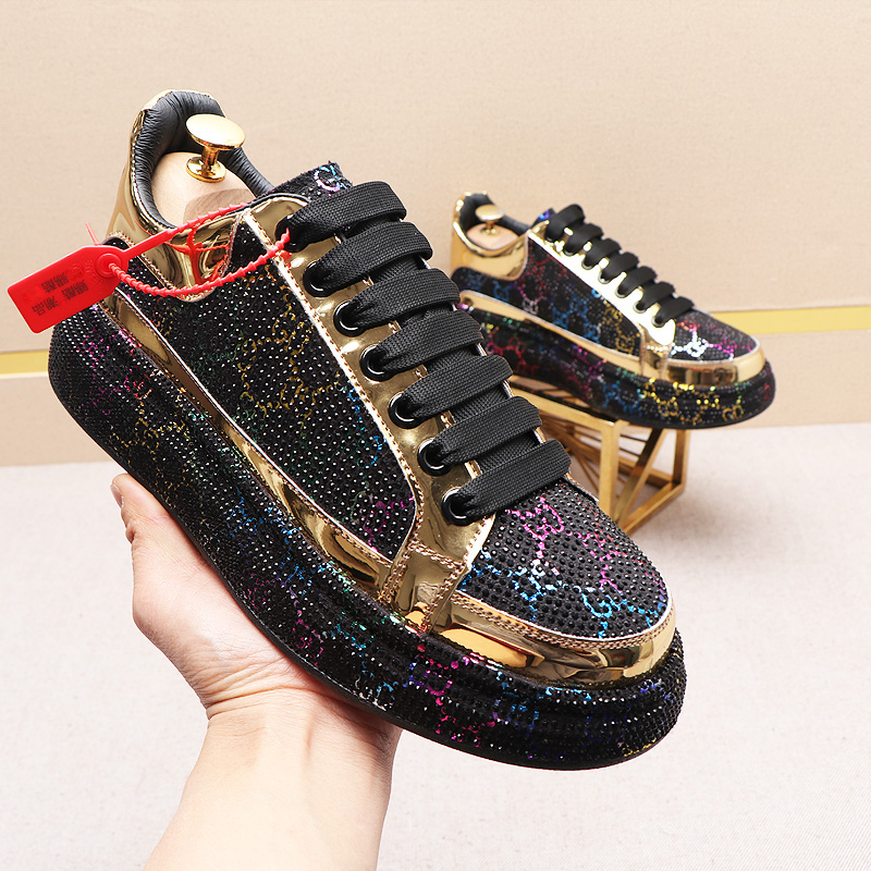 

Luxury Gold Rhinestone Punk Men Shoes Designer Sneakers For Men Hip Hop Casual Platform Shoes Trainers Chaussure Homme, Black