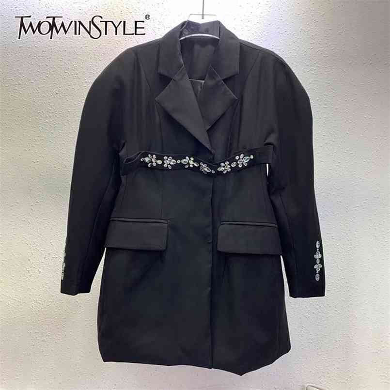 

Temperament Patchwork Diamond Blazer For Women Notched Long Sleeve Casual Black Blazers Female Fashion 210524, Gray