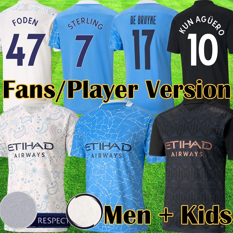 

2020 2021 STERLING DE BRUYNE FODEN 20 21 manchester fans soccer jersey city Player Version jersey football shirt men kids kits set equipment, Black;yellow