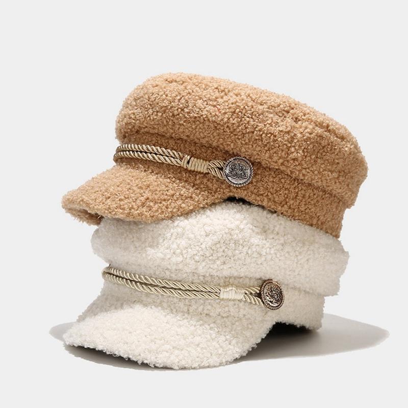 

Berets Women England Vintage Lambswool Buckle Peaked Cap Outdoor Beret Caps Girls Autumn Winer Hats Octagonal Sboy Hat, Br