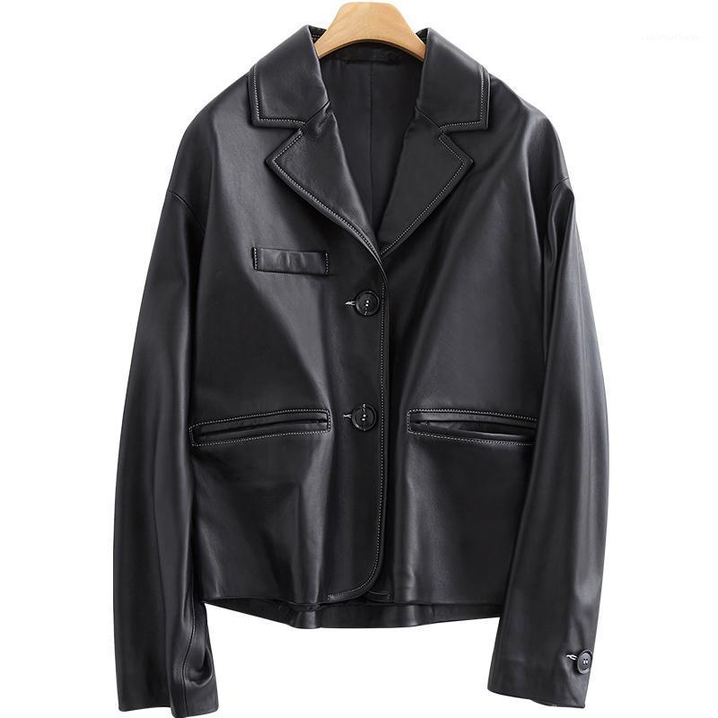 

Men's Leather & Faux 2021 Dress Sheep Skin Clothing Woman Short Locomotive Jacket Self-cultivation Skinny Genuine, Black