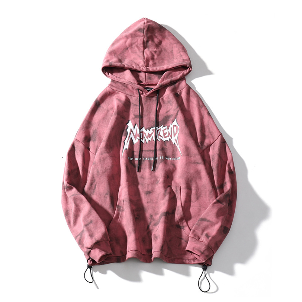 

Sweatshirts Tie dyed letter printed mens street trend loose long sleeve top style sports Hoodie, Red
