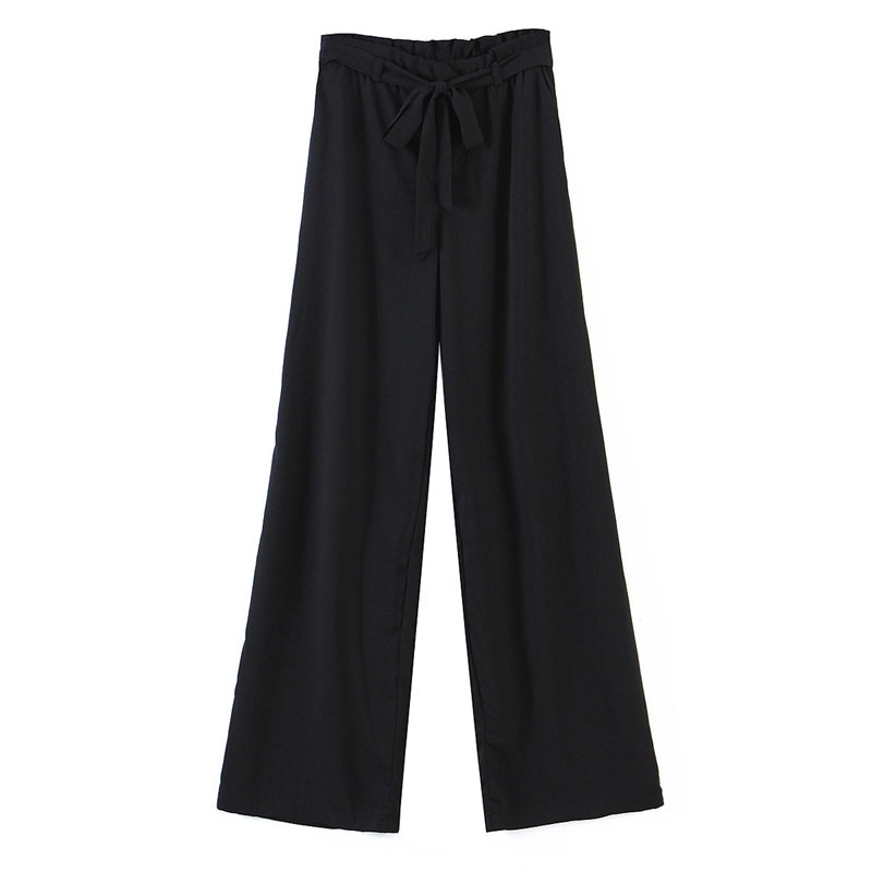 

Women Casual Straight Trousers Spring High Waist Lace Up Bow Wide Leg Pants Street Style 210525, Black