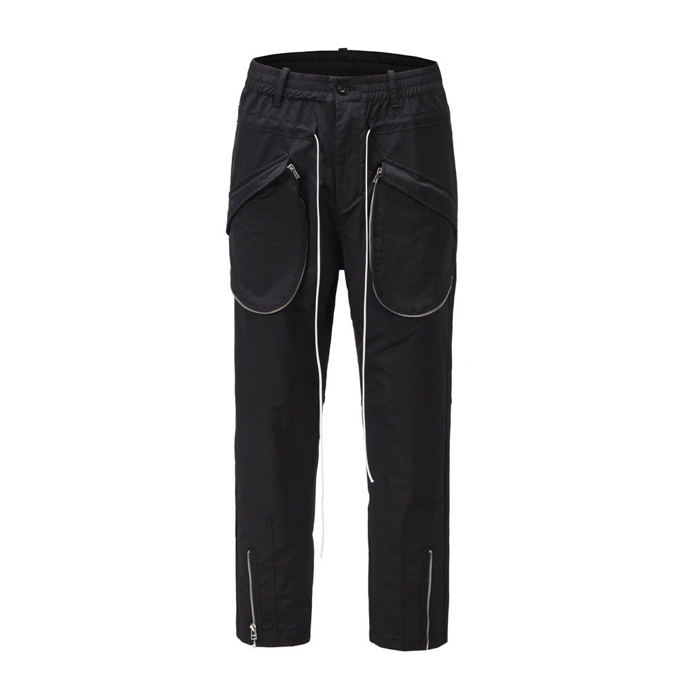 

Exposed Zip Black Cargo Pants Elastic Waist Autumn Streetwear XL