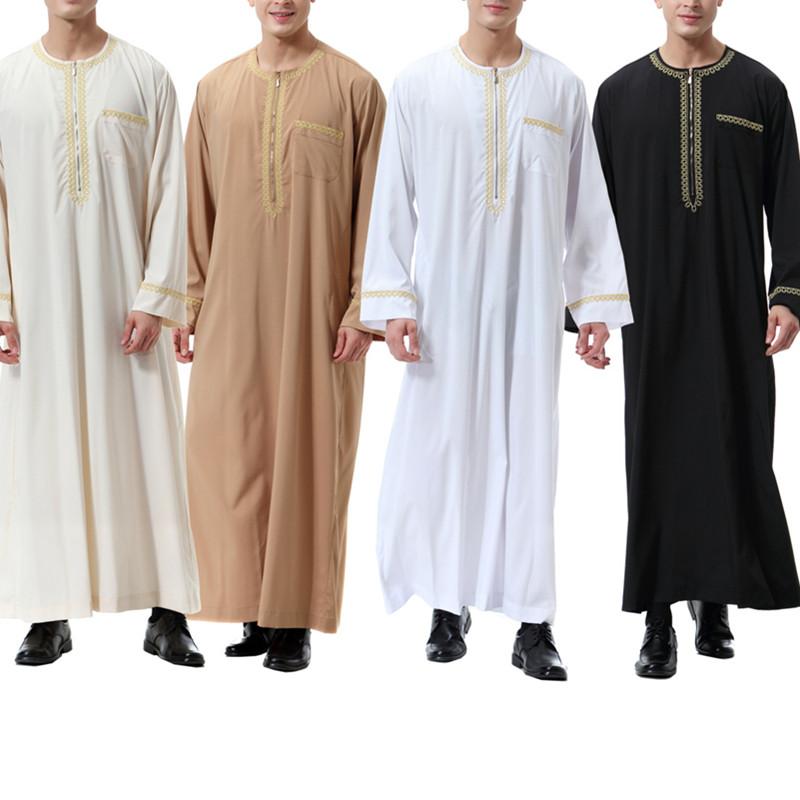 Saudi Men Thobe Abaya Thoub Muslim Dress Stand Collar Robe Dishdasha Kaftan Gown Saudi Men Thobe Abaya Thoub Muslim Dress Stand Collar Robe Dishdasha Kaftan Gown