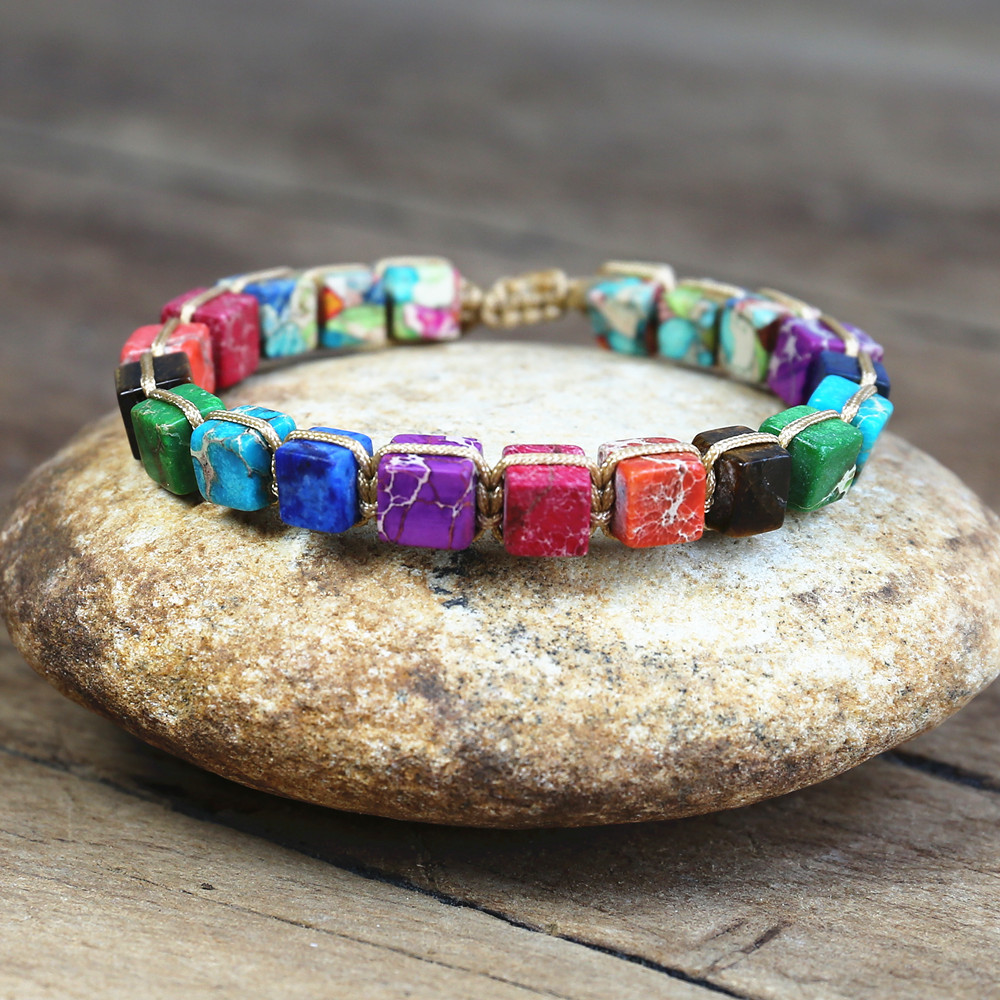 

6MM Square Beads 7 Chakra Wrap Bracelets Women String Braided Yoga Chakra Meditation Friendship Bracelet Bangle Bohemian Jewelry