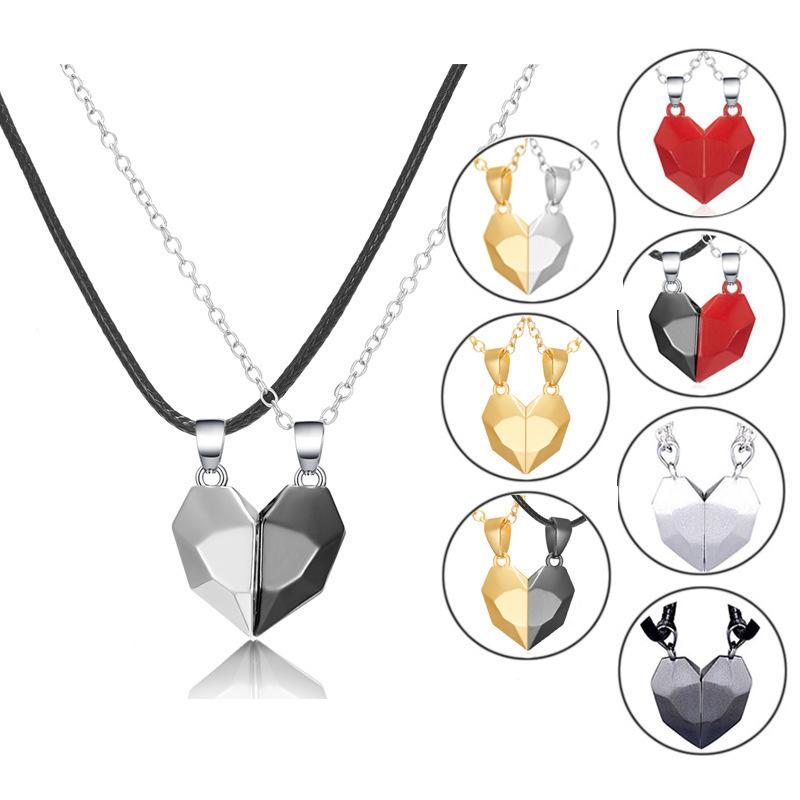 

Chains 1Pair Heart Shaped Necklaces Couple Stitching Wishing Stone Pendant Necklace Women Men Jewelry Gift Valentine's Day, Silver