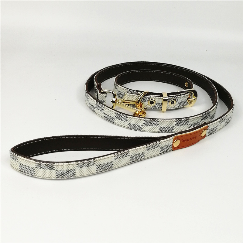 

Genuine Leather Collar Leash Set Quality Design 7Color Pattern Small Medium Dog Teddy Chihuahua French Bulldog Pet Supplies