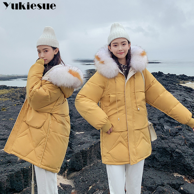 

Ladies Velvet Liner Thicken Hooded Parka Women Slim With Big Fur Collar Outerwear Autumn Winter Jacket Coat Parkas Female 210518, Haze blue