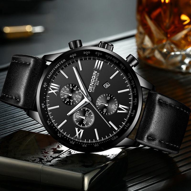 

Wristwatches DISU Men Wrist Watch Leather Military Casual Analog Quartz Business Watches Day Date Relogios Masculino