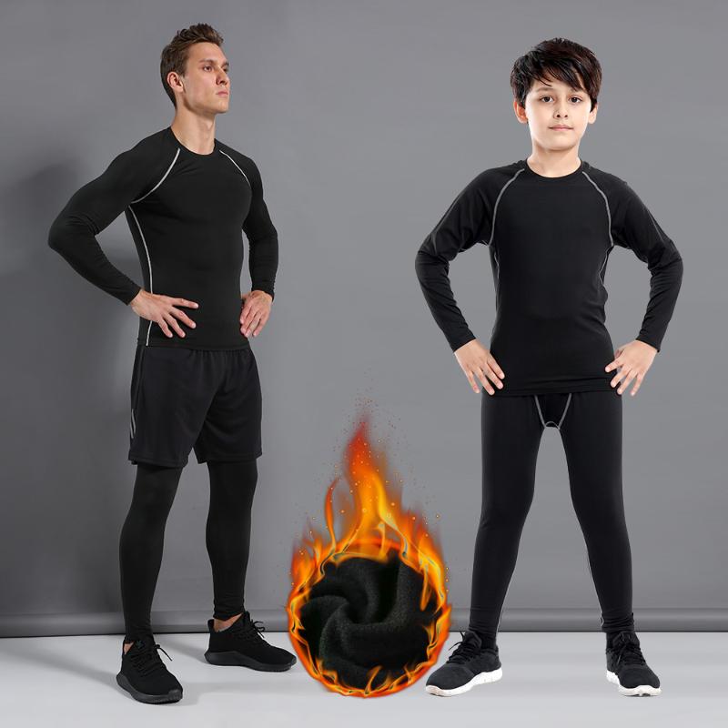 

Running Sets Men's Sports Thermal Underwear Compression Clothes Velvet For Boy Outdoor Skiing Training Suit, Green edge-pants