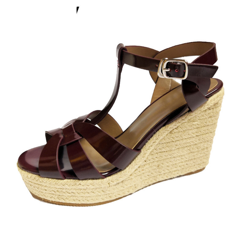 

Sandals female Platform wedge high heel summer ankle strap realleather crossover shoes hemp rope fashion sandalias feminina U01L, Pink
