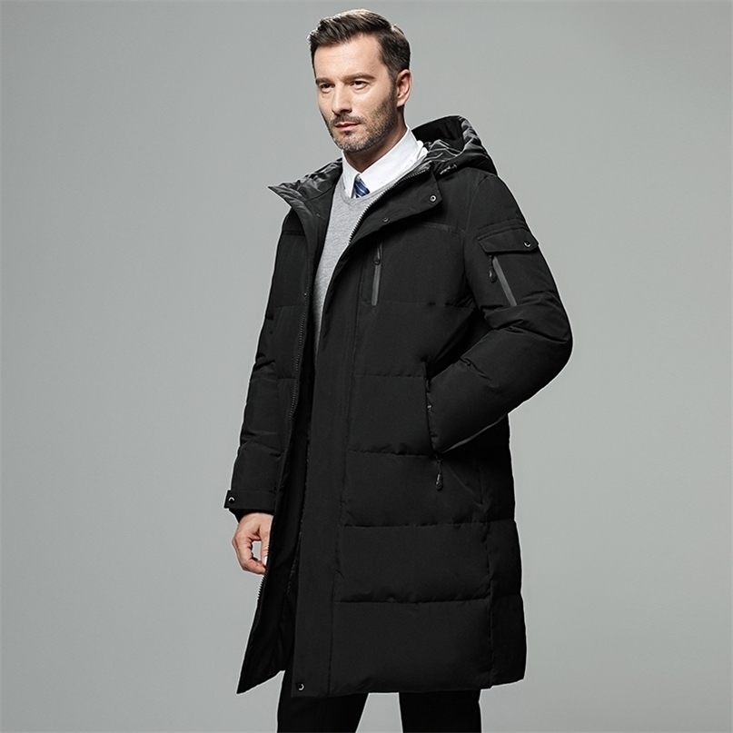 

Winter Down Jacket Men Winter Coat Business MenWarm Thicken Hooded Overcoat Comfortable Male Solid Color 211204, Coffee