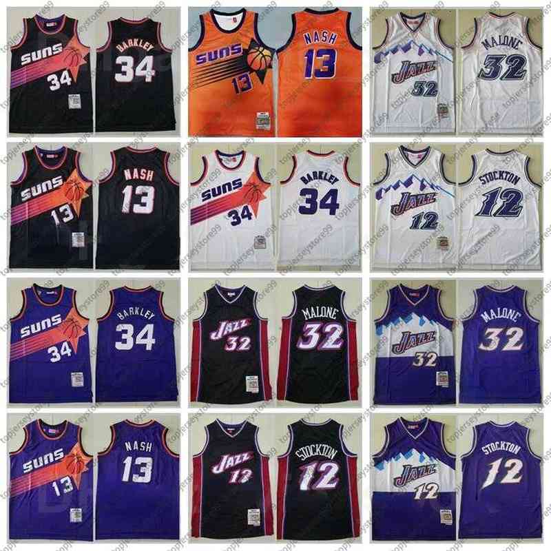 

Top Quality Mitchell and Ness Basketball Karl Malone Jersey 32 Steve Nash 13 Charles Barkley 34 John Stockton 12 Retro Purple Black White, 13 orange