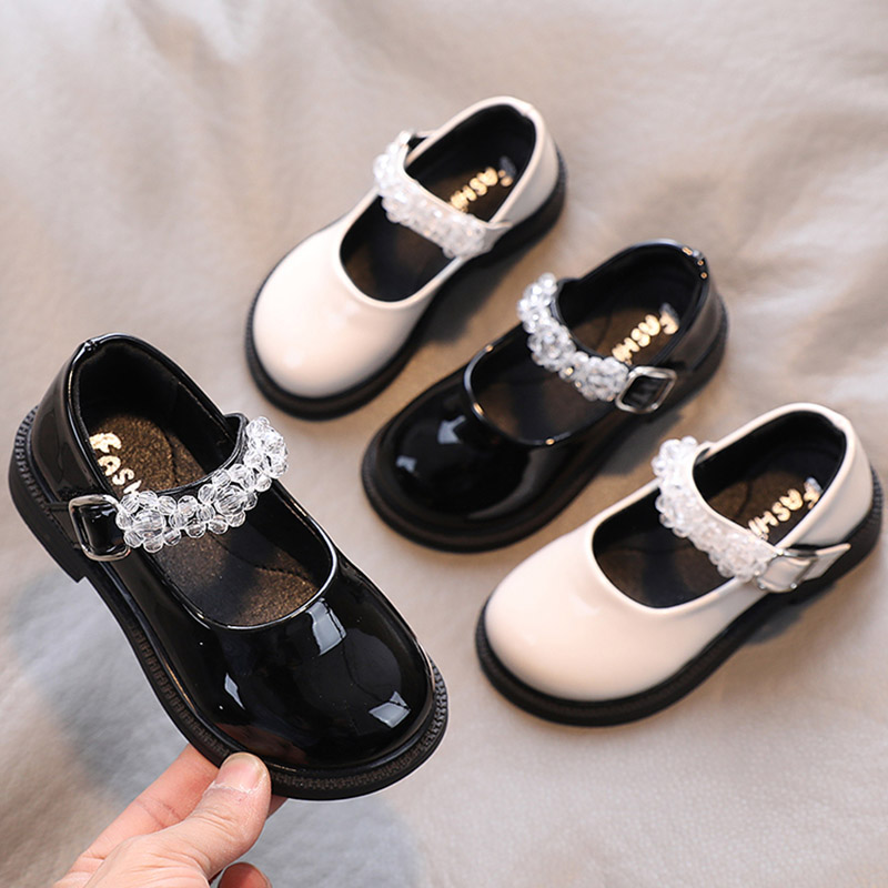 

Girls Shoes Big Crystal Mary Janes Shoes Rhinestone Princess Shoes Kids Patent Leather Dress Children New Spring Autumn, Ivory