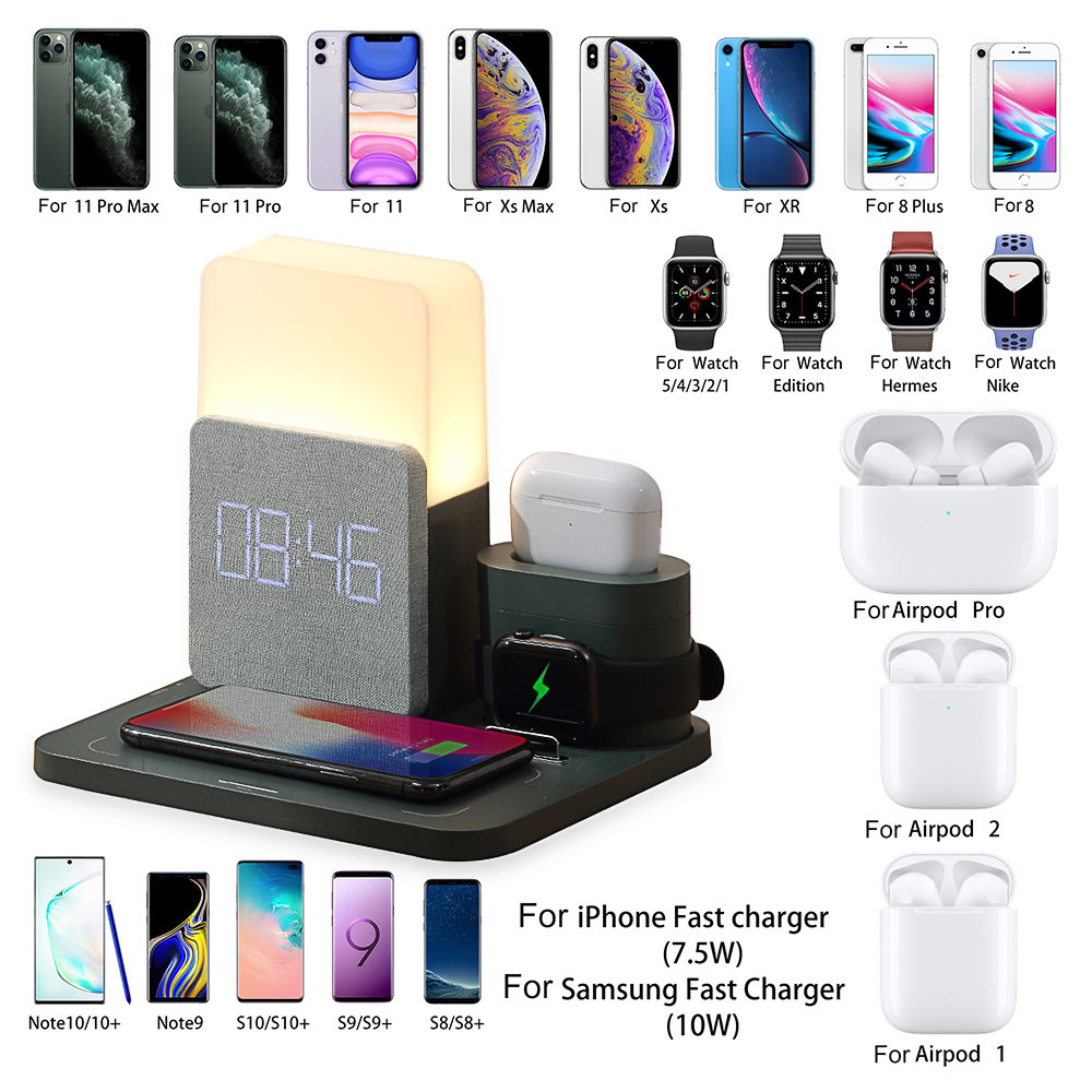 

15W Qi Wireless Charging For Iwatch Charger Desk Lamps Airpods 3 iPhone 13 Table Lamp Intelligent Alarm Clock