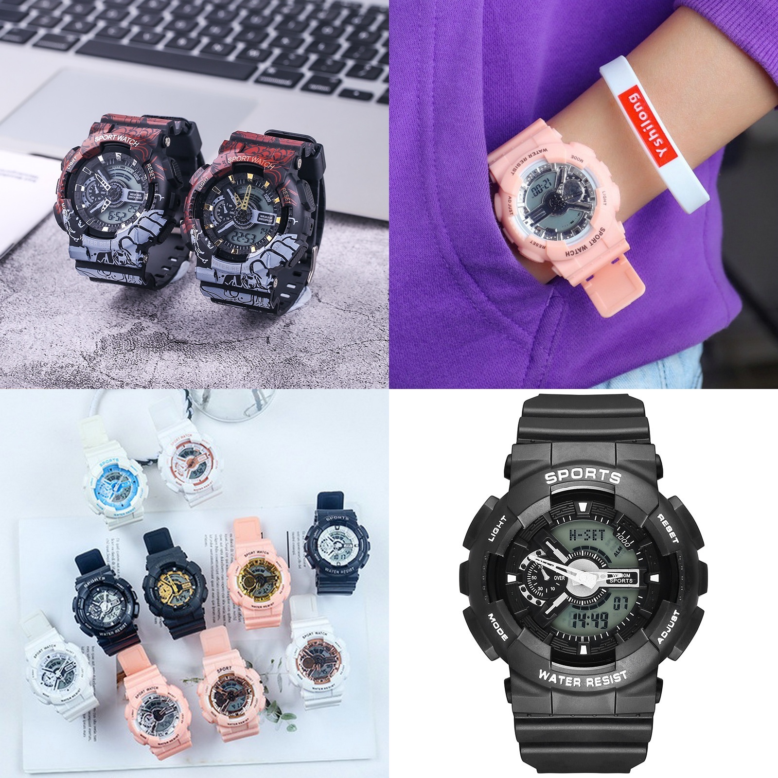 

2021 Digital pointer display electronic watch multi-function sport waterproof double luminous electronics watchs