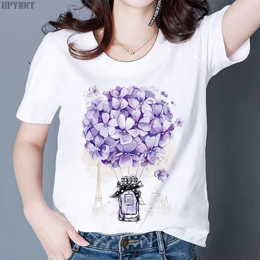 

summer short sleeved floral printing women t shirt fashion harajuku female casual o neck streetwear white