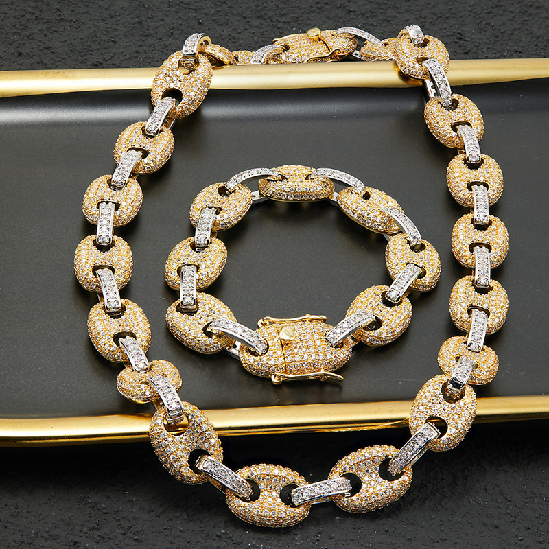 

12mm 16/18/20inch 18K Yellow White Gold Plated CZ Diamond Chain Necklace Bracelet for Men for Party Wedding Nice Gift