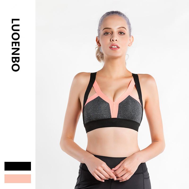 

Gym Clothing Contrast Color Yoga Bra For Women Training Padded Fitness Sports Shakeproof Underwear The Back Cross, Black