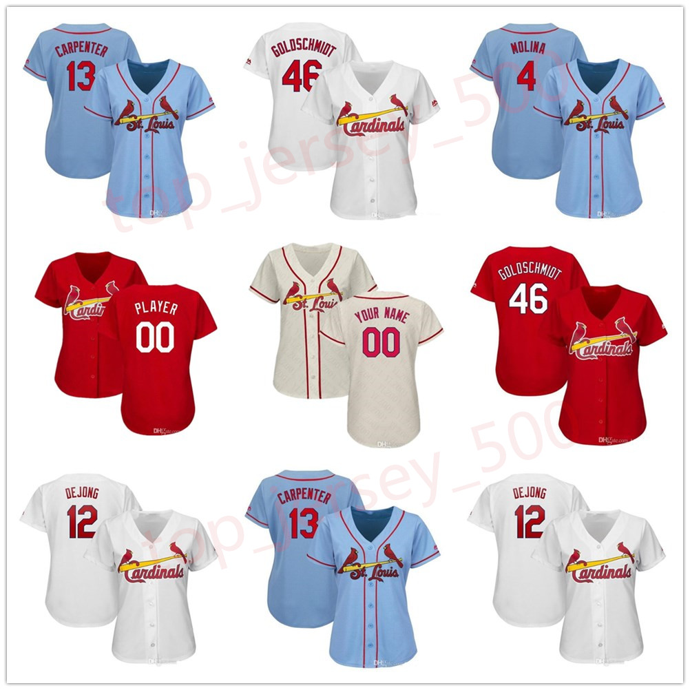 

Womans Custom jersey 4 Yadier Molina 1 Ozzie Smith Kolten Wong Matt Carpenter Jack Flaherty Paul DeJong Baseball jerseys, As shown in illustration