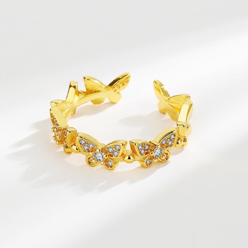 

Cluster Rings Butterfly Ring For Women Adjustable Vintage Gold Crystal Aestethic Accesorios Korean Christmas Friends Gift Jewelry KBR120, Golden;silver