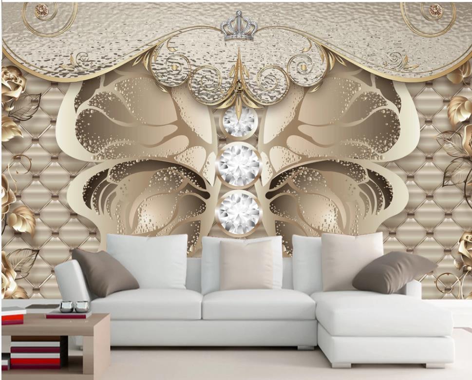 

European style 3d murals wallpaper luxury soft package golden peony wallpapers living room bedroom TV background wall, Gold
