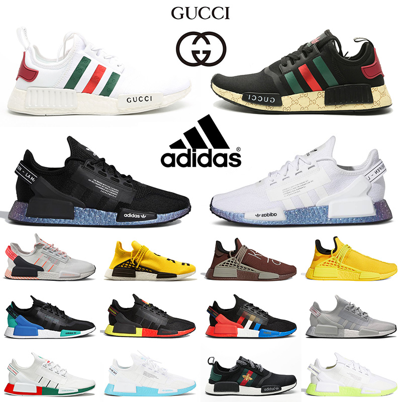 

2021 Gucci Adidas NMD R1 V2 Running Shoes Human Racer Black Speckled Chocolate Bright Yellow Mens Womens Trainers Sneakers, D23 36-45