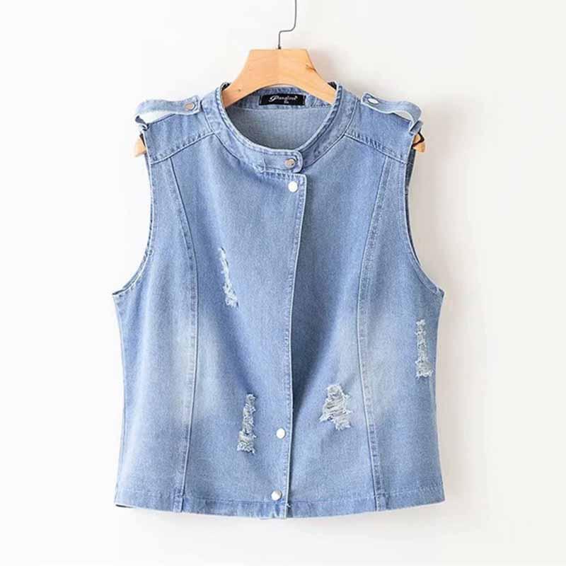 

Women's Vests 2021 Fashion Plus Size 5XL Spring Denim Vest Jacket Women Sleeveless Casual Tops Jeans Outerwear Female Loose Waistcoat G287, Blue