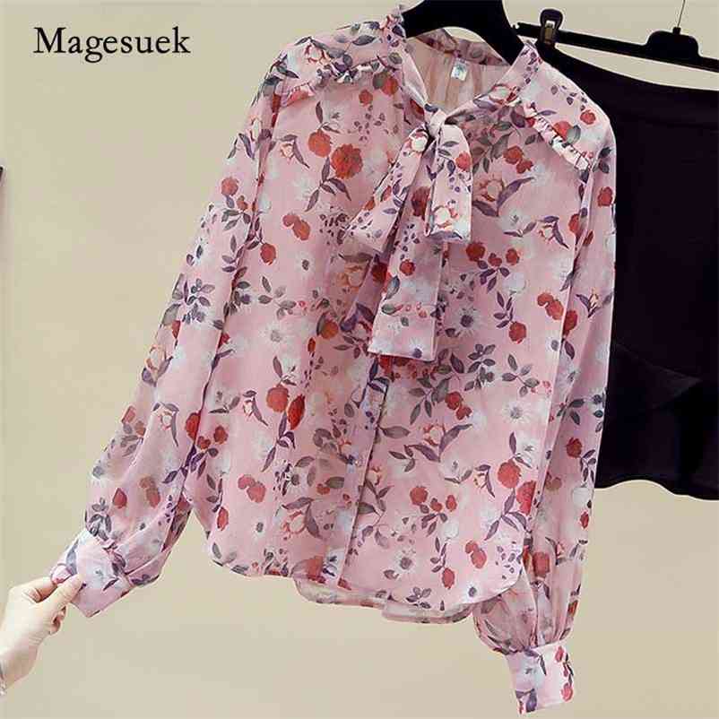 

Women Autumn Bow Print Vintage Blouses Loose Casual Shirts Long Sleeve Cardigan Chiffon Blouse Blusas 11160 210518, Pink