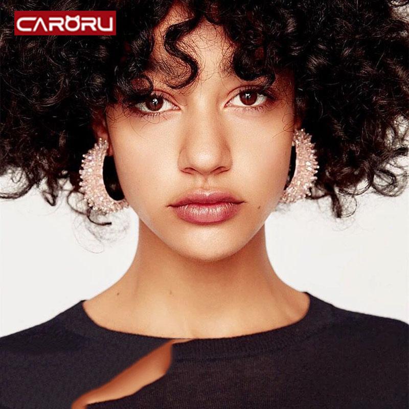 

Dangle & Chandelier CARORU Handmade Crystal Beaded Rice Beads Semicircular C-shaped Large Circle Half Opening Oorbellen Pendientes Earrings, Silver