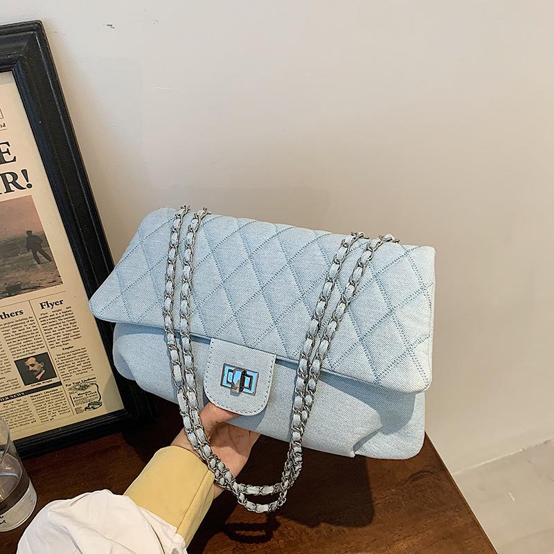 

Evening Bags Large-capacity Bag Female 2021 Summer Trendy Fashion Denim Shoulder Net Celebrity Western Style Lady Chain Messenger