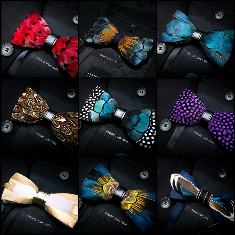 

Original Italy Design Delicate Fashion Feather Exquisite Hand Made Bowtie Gift Box Set Groom Wedding Party Men Bow Tie