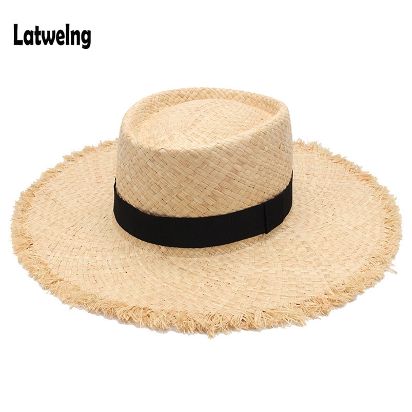 

Wholesale Belt Raffia Straw Summer Sun Visor Hats For Women Lady Foldable Fashion Handmade Cap Wide Brim Panama Beach Hat 210709, 01