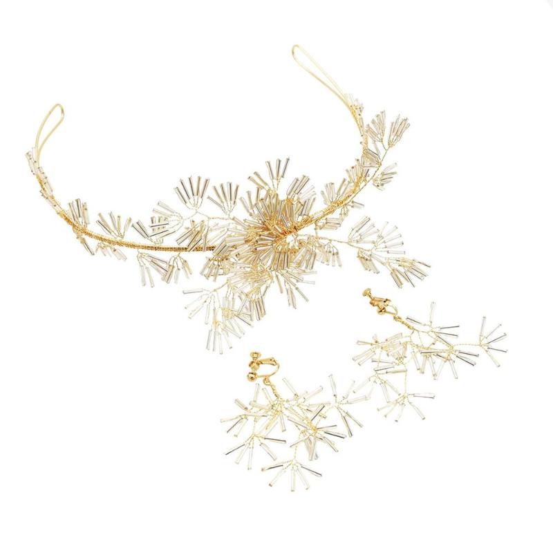 

Wedding Jewelry Sets Gold Bead Hairband Drop Earrings Bridal Crystal Crown Tiara Hair Accessories Headband Headdress Party Girls, Slivery;golden