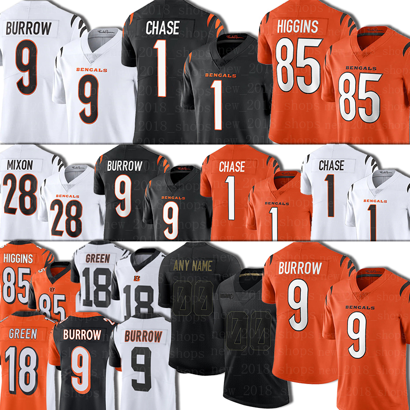 

1 Ja'Marr Chase Jerseys Cincinnati Bengals Football 9 Joe Burrow 28 Joe Mixon 83 Tyler Boyd 85 Tee Higgins 89 Drew Sample 94 Sam Hubbard 57 Germaine Pratt 24 Vonn Bell, Men jersey