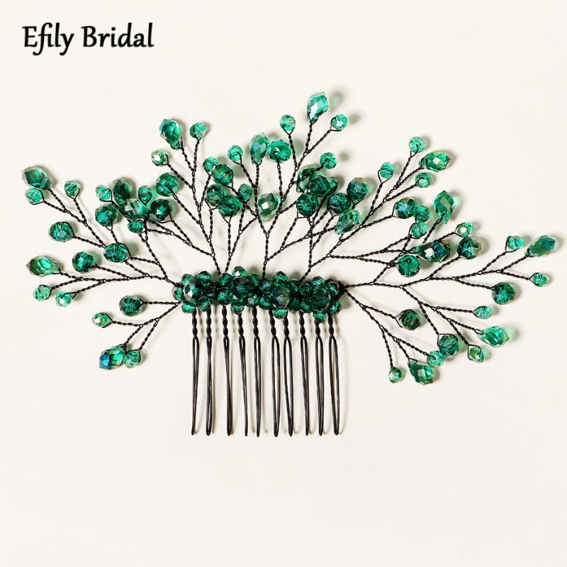 

Hair Clips & Barrettes Efily Green Crystal Comb Wedding Accessories Women Bridal Headpiece Handmade Jewelry Party Headwear Bridesmaid Gift, Golden;silver